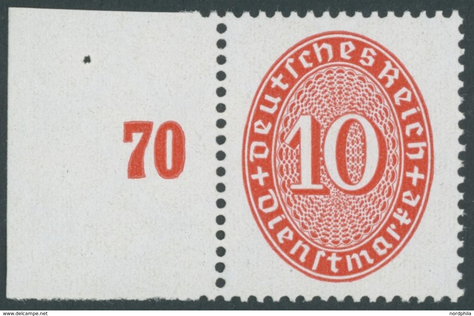 DIENSTMARKEN D 123X **, 1929, 10 Pf. Zinnoberrot, Wz. Stehend, Linkes Randstück, Postfrisch, Pracht, Mi. 90.- - Officials