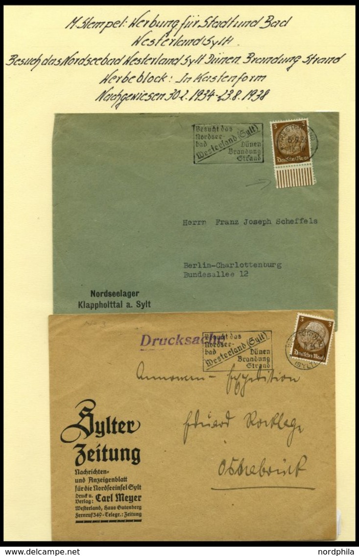 SAMMLUNGEN 1928-1940, Sammlung Maschinenstempel Von Westerland, 14 Belege Meist Pracht - Gebraucht