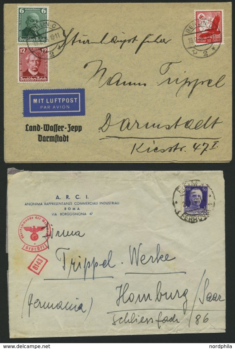 LOTS 1936/40, Land-Wasser-Zepp-Schwimmauto-Werkstatt Darmstadt Von Hanns Trippel, 4 Verschiedene Belege, Meist Pracht - Gebraucht