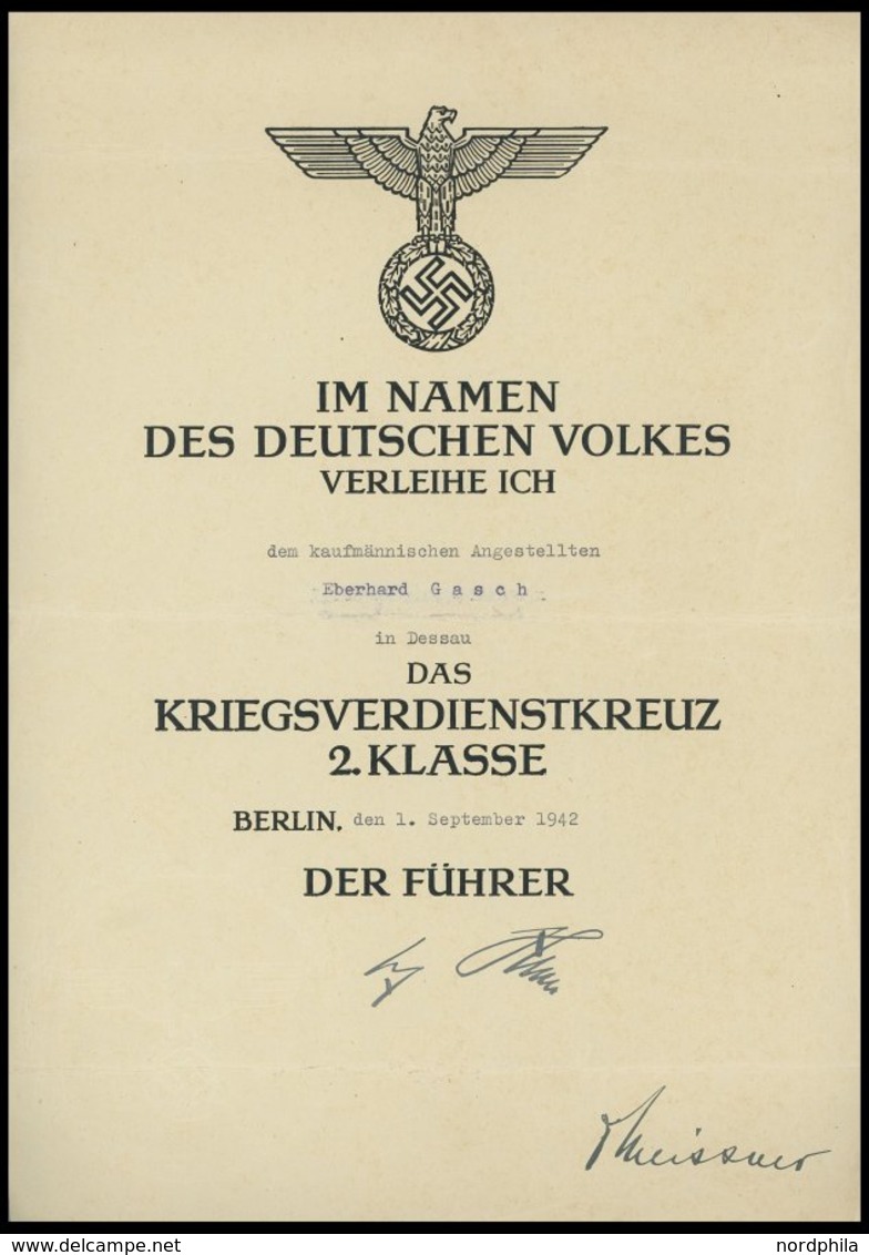 LOTS 1939/42, 2 Ehrenurkunden: Das Kriegsverdienstkreuz 2. Klasse Und Die Dritte Stufe Des Ehrenkreuzes Der Deutschen Mu - Gebraucht