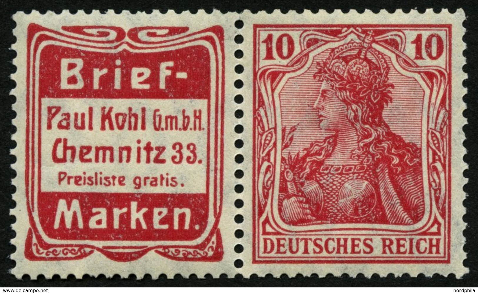 ZUSAMMENDRUCKE W 3.10 **, 1911, Briefmarken Kohl + 10 Pf., üblich Gezähnt Pracht, Mi. 1200.- - Zusammendrucke