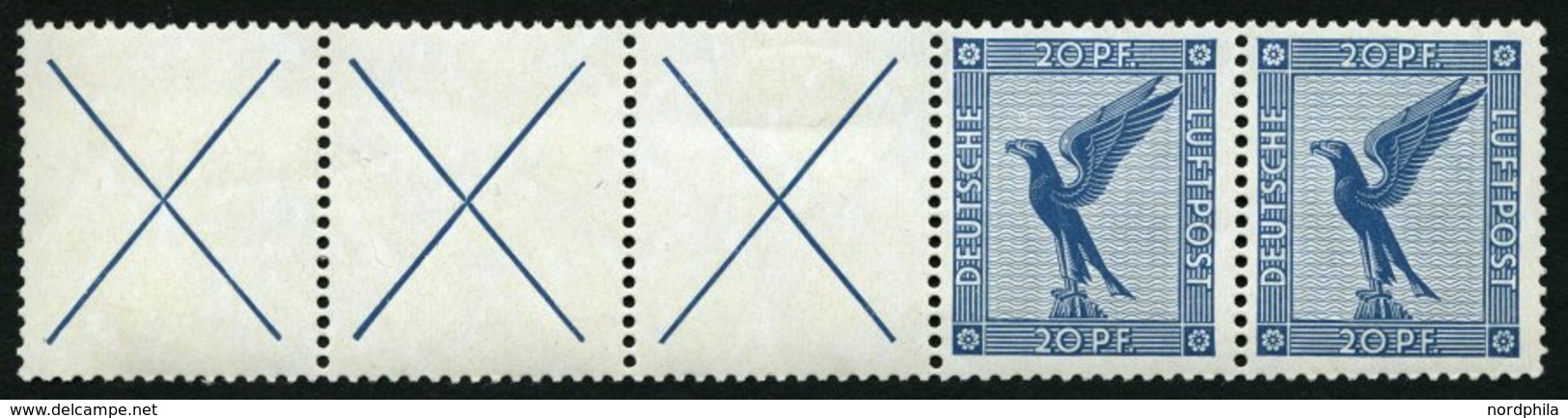 ZUSAMMENDRUCKE W 21.3 *, 1930, Adler X + X + X + 20, Nur Mittleres Feld Falzrest, Pracht, Mi. 85.- - Zusammendrucke