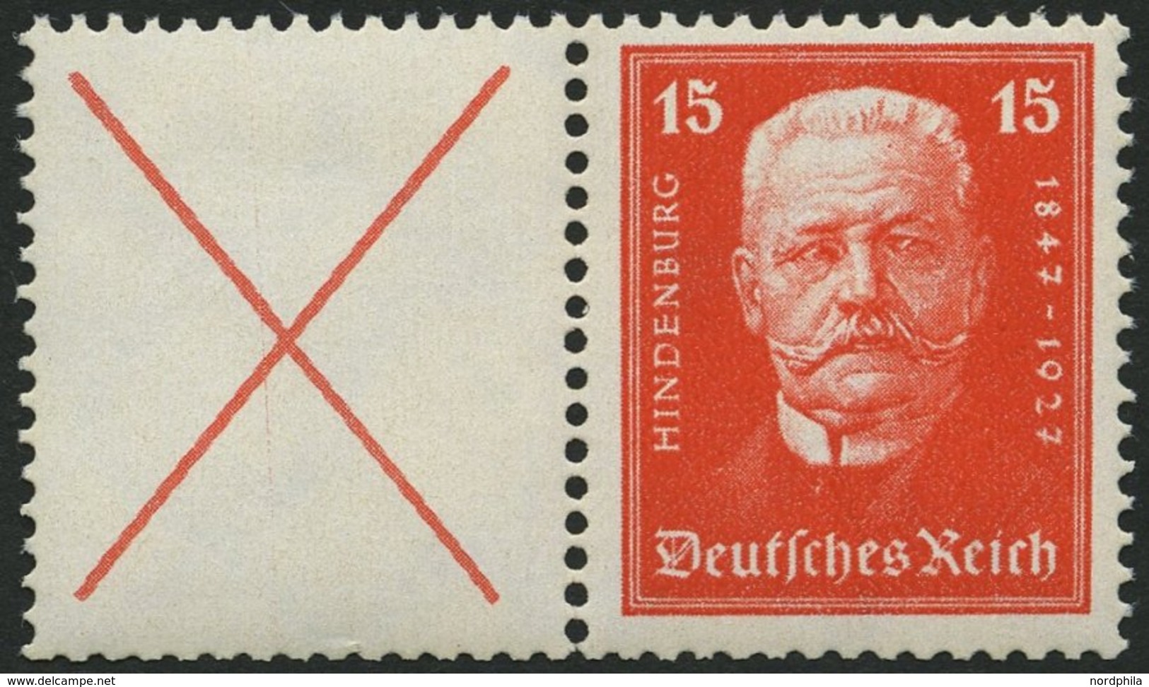 ZUSAMMENDRUCKE W 25 *, 1927, Hindenburgspende X + 15, Falzrest, Unten Heftchenzähnung Sonst Pracht, Mi. 120.- - Zusammendrucke