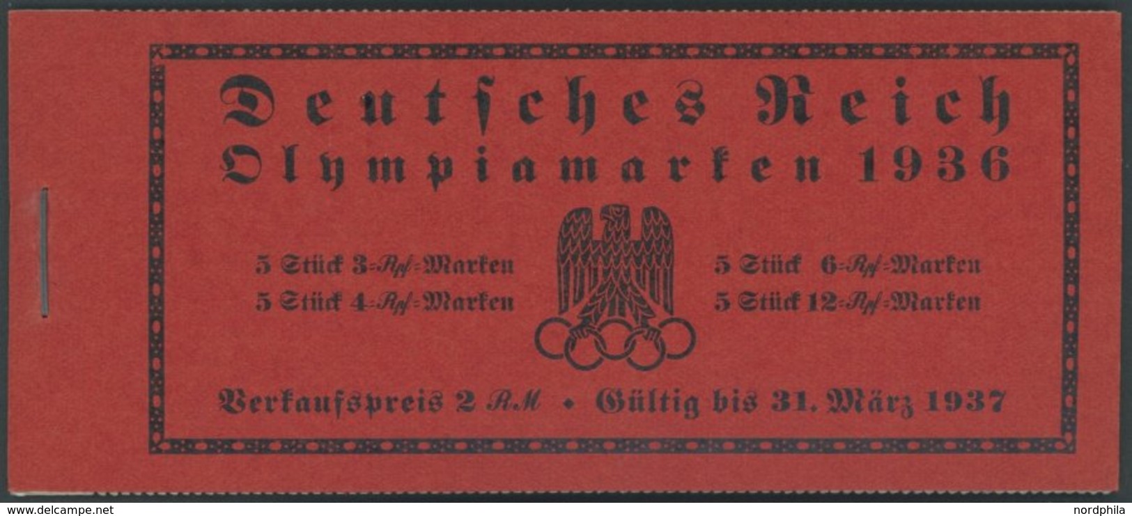 ZUSAMMENDRUCKE MH 42.1.5 **, 1936, Markenheftchen Olympische Spiele, Unbedruckt + Passerkreuz/-strich Unten, Pracht, Mi. - Se-Tenant