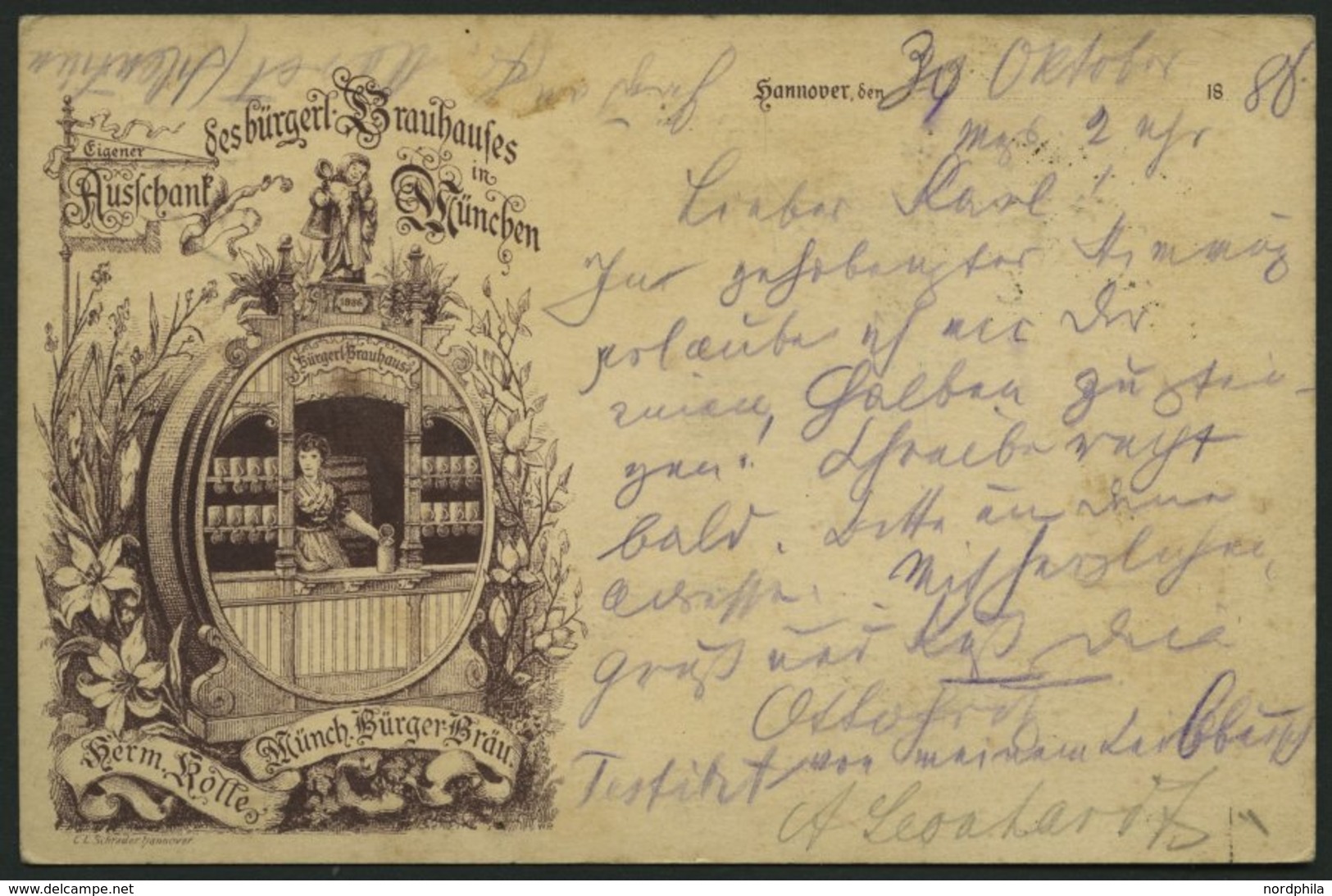 GANZSACHEN PP 6 BRIEF, Privatpost: 1888, 5 Pf. Lila Eigener Ausschank Des Bürgerl. Brauhauses In München, Stempel HANNOV - Other & Unclassified