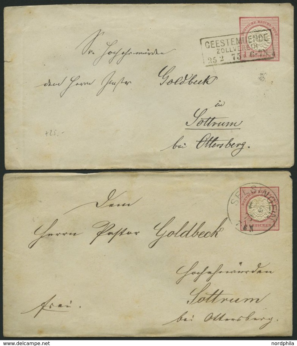 GANZSACHEN U 5A BRIEF, 1875, 1 Gr. Rosa (je Als 10 Pf.-Marke Verwendet), R2 GEESTEMÜNDE ZOLLVEREIN Und K1 SELSINGEN, 2 P - Other & Unclassified
