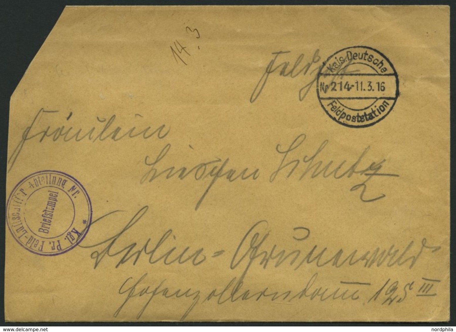 ZEPPELINPOST - MILITÄRLUFTSCHIFFAHRT 1914, KGL. PR. FELD-LUFTSCHIFFER-ABTEILUNG, Violetter Briefstempel Auf Feldpostbrie - Poste Aérienne & Zeppelin