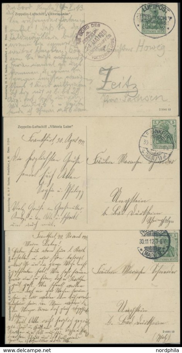 ZEPPELINPOST 4 BRIEF, 1913 Luftschiff Viktoria-Luise, 3 Zeppelin-Ansichtskarten, U.a. Bordpoststempel Und Bordstempel Vo - Poste Aérienne & Zeppelin