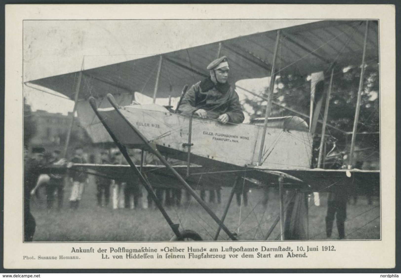 ZEPPELINPOST 12 BRIEF, 1912, 30 Pf. Flp. Auf Rhein Und Main Auf Flugpostkarte Ankunft Gelber Hund Mit 5 Pf. Zusatzfranka - Luft- Und Zeppelinpost