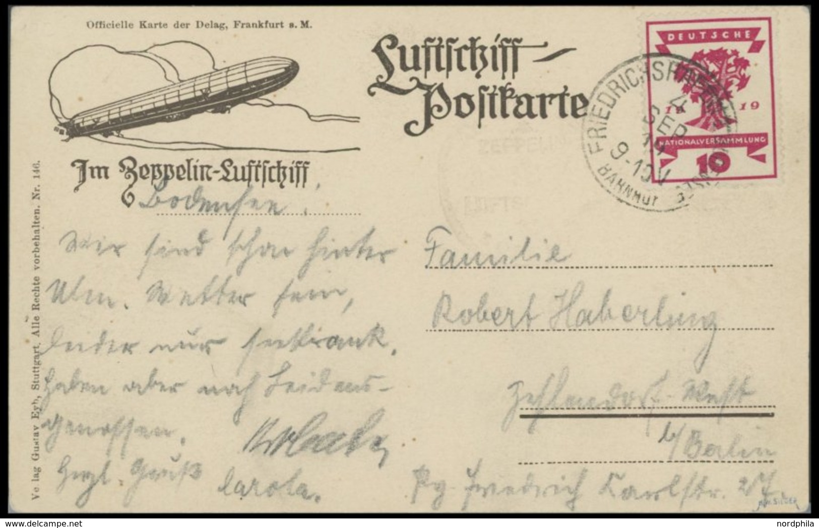 ZEPPELINPOST 19C BRIEF, 1919, Luftschiff Bodensee, Poststempel Friedrichshafen Bahnhof, Prachtkarte, Gepr. Sieger - Luft- Und Zeppelinpost