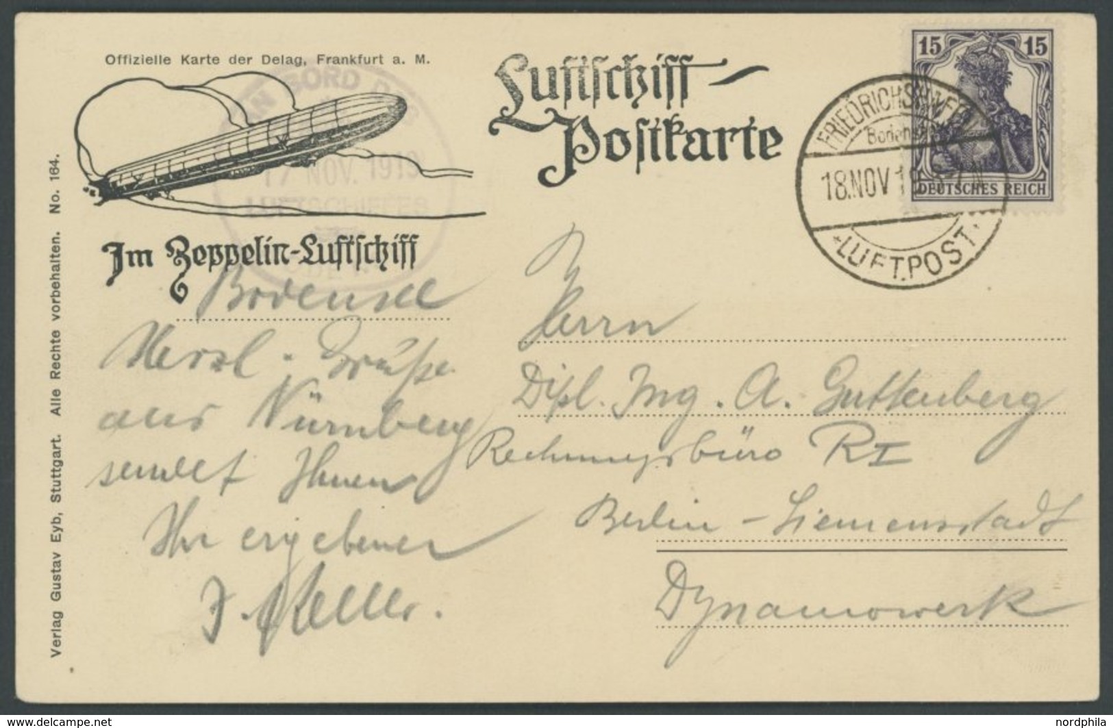 ZEPPELINPOST 19D BRIEF, 1919, Luftschiff Bodensee, Bordpost Und Poststempel Friedrichshafen Luftpost, Prachtkarte - Luft- Und Zeppelinpost