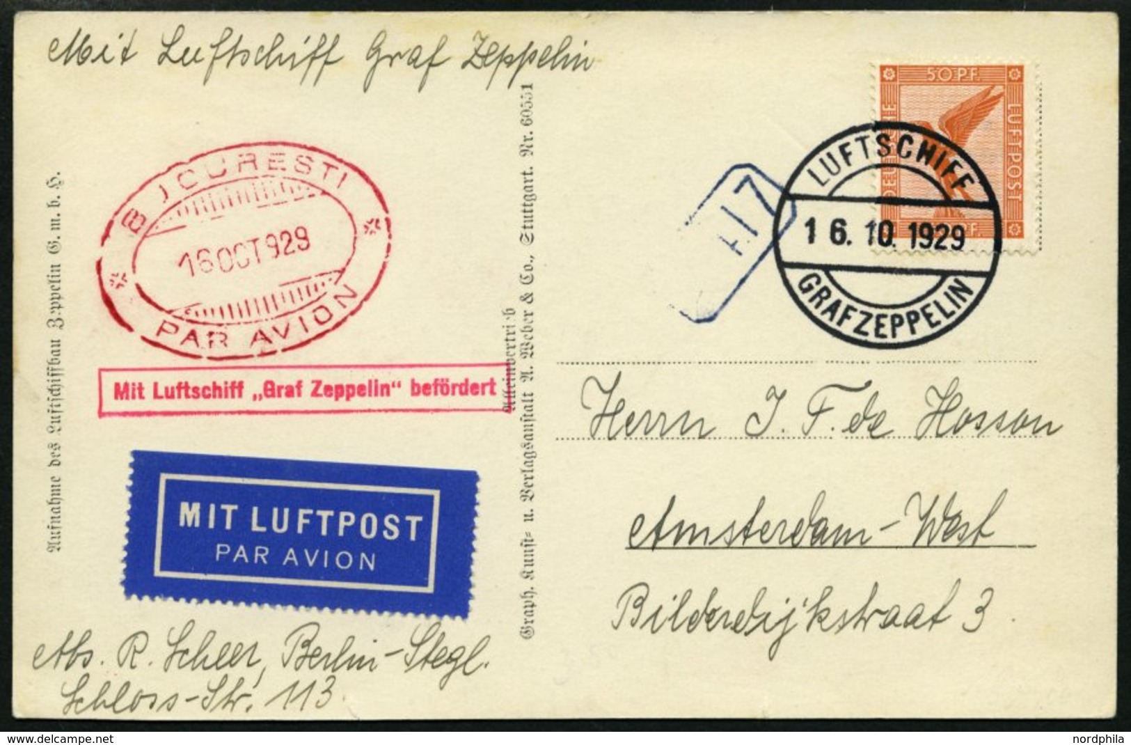 ZEPPELINPOST 42B BRIEF, 1929, Balkanfahrt, Abwurf Bukarest, Bordpost, Nur 850 Belege Befördert, Prachtkarte - Luft- Und Zeppelinpost