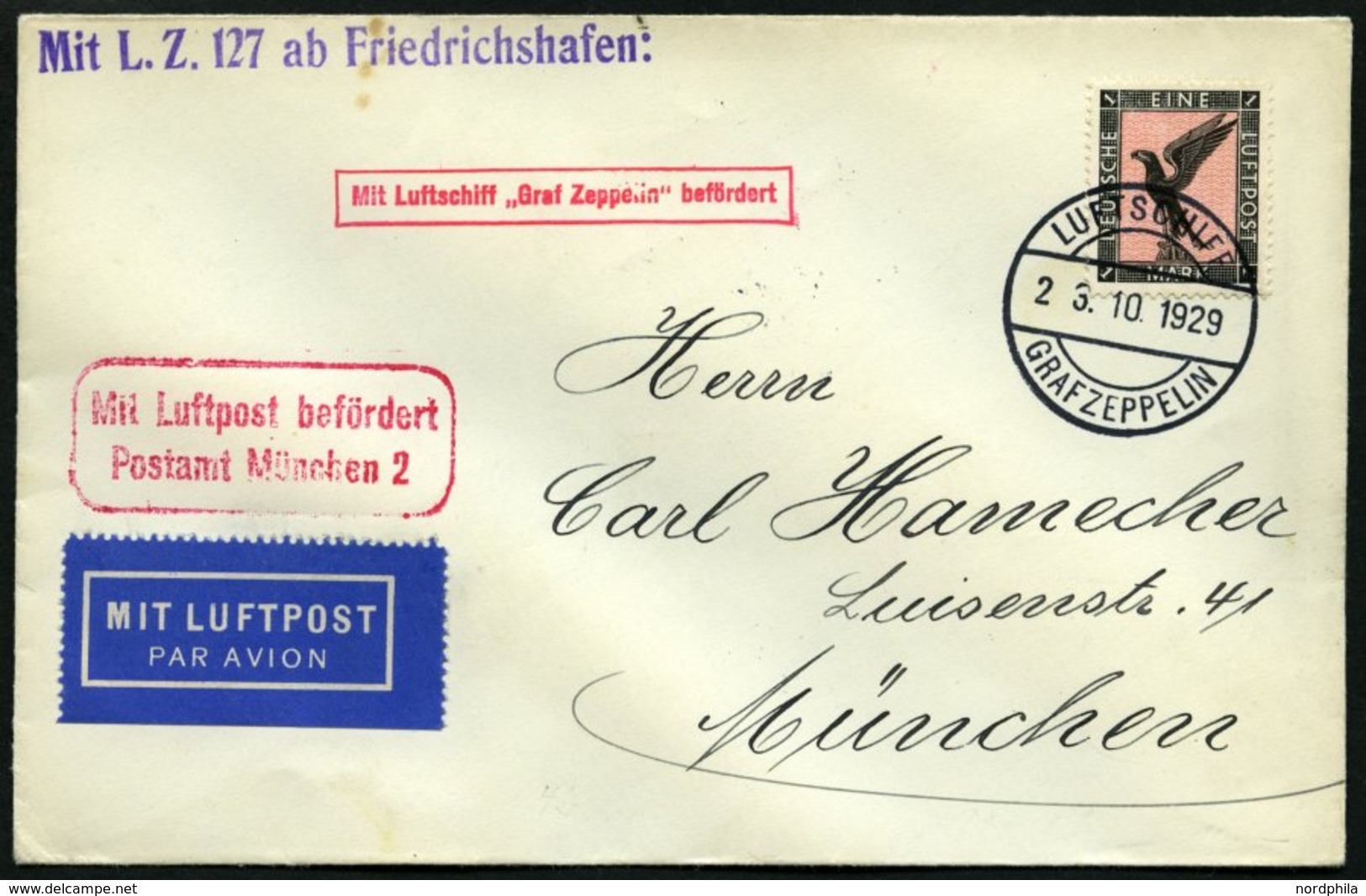 ZEPPELINPOST 44B BRIEF, 1929, Spanienfahrt, Bordpost, Prachtbrief - Airmail & Zeppelin