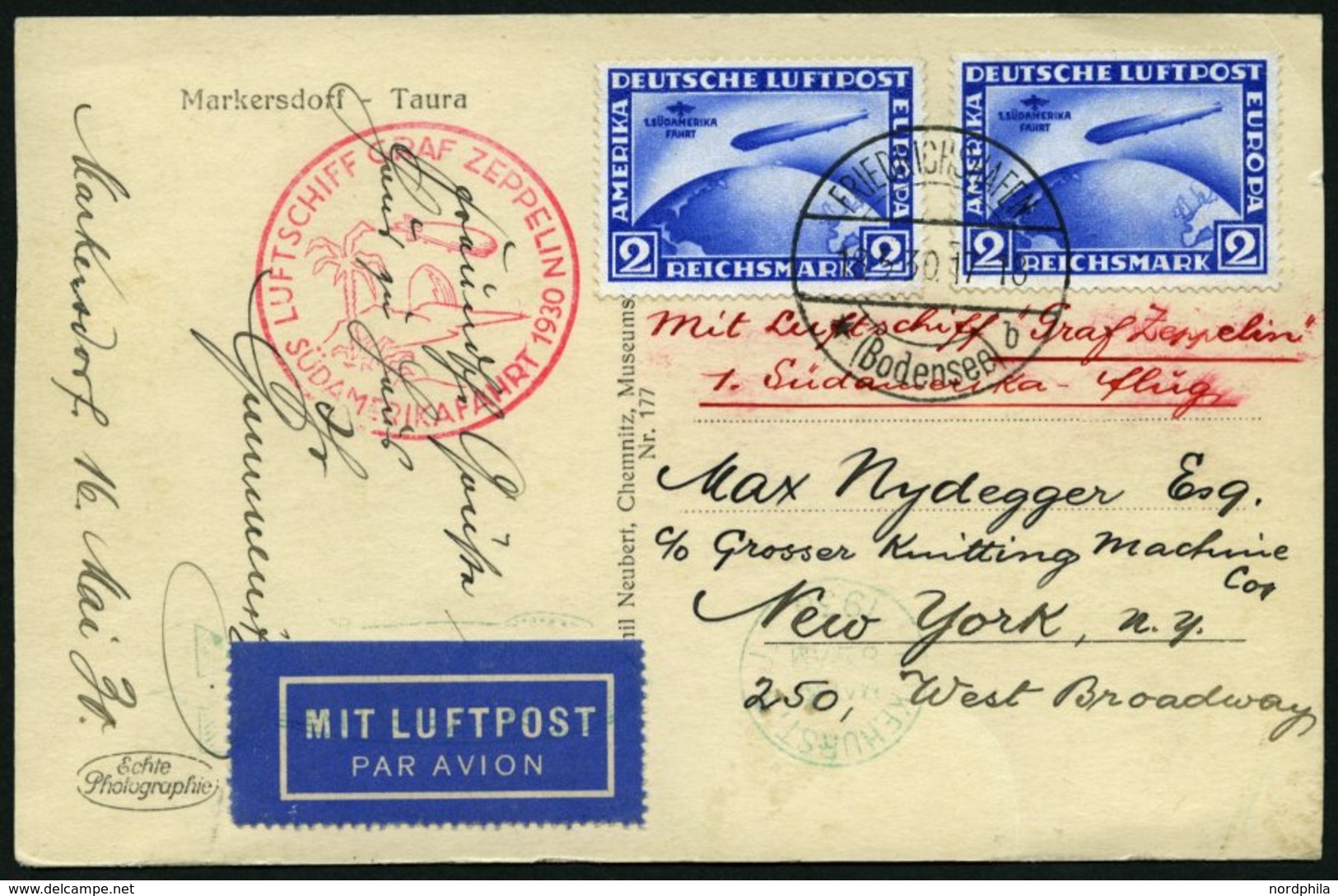 ZEPPELINPOST 57N BRIEF, 1930, Südamerikafahrt, Tagesstempel, Fr`hafen-Lakehurst, Prachtkarte - Luft- Und Zeppelinpost