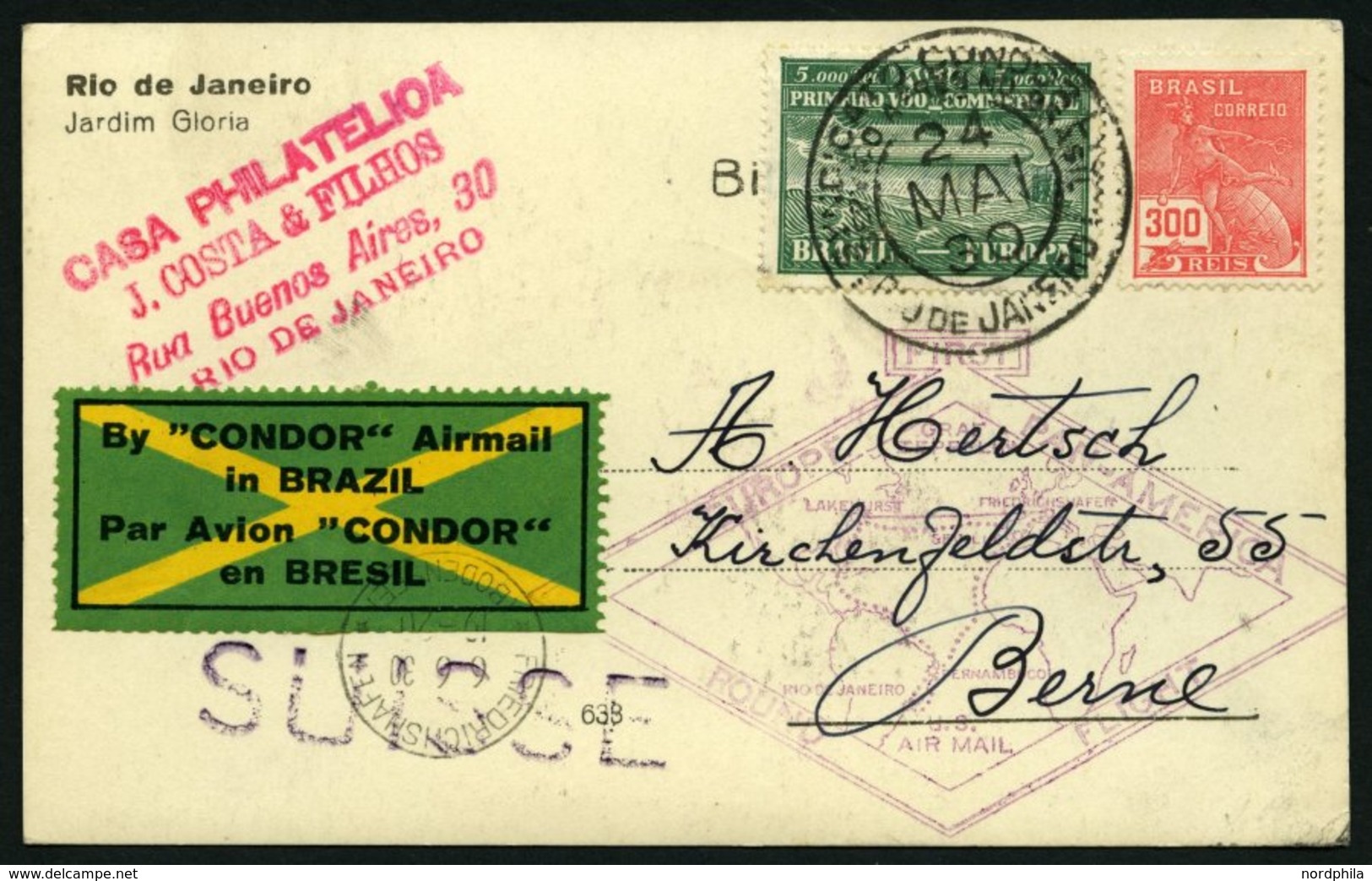 ZEPPELINPOST 59A BRIEF, 1930, Heimfahrt, Frankiert Mit 5000 Rs., Prachtkarte In Die Schweiz - Airmail & Zeppelin