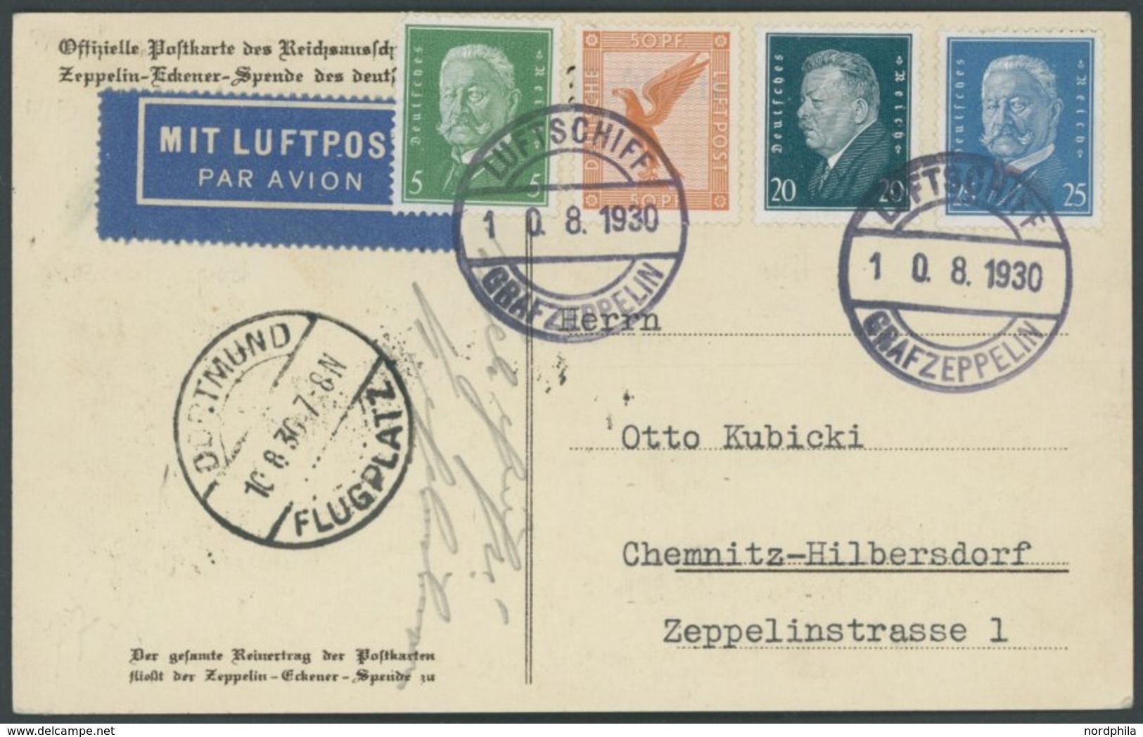 ZEPPELINPOST 77B BRIEF, 1930, Landungsfahrt Nach Dortmund, Bordpost, Prachtkarte - Luft- Und Zeppelinpost