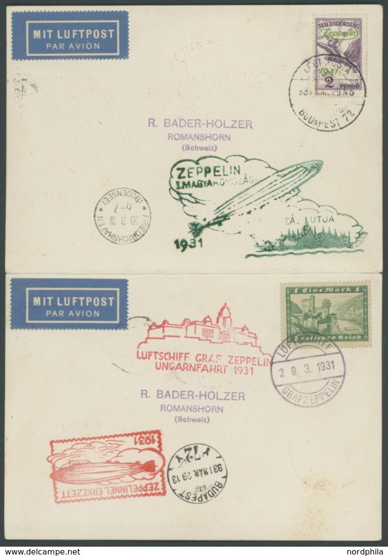 ZEPPELINPOST 101b,103b BRIEF, 1931, Ungarnfahrt, Bordpost, Seltene Klappkarte Der Hin- Und Rückfahrt Mit Deutscher Und U - Poste Aérienne & Zeppelin