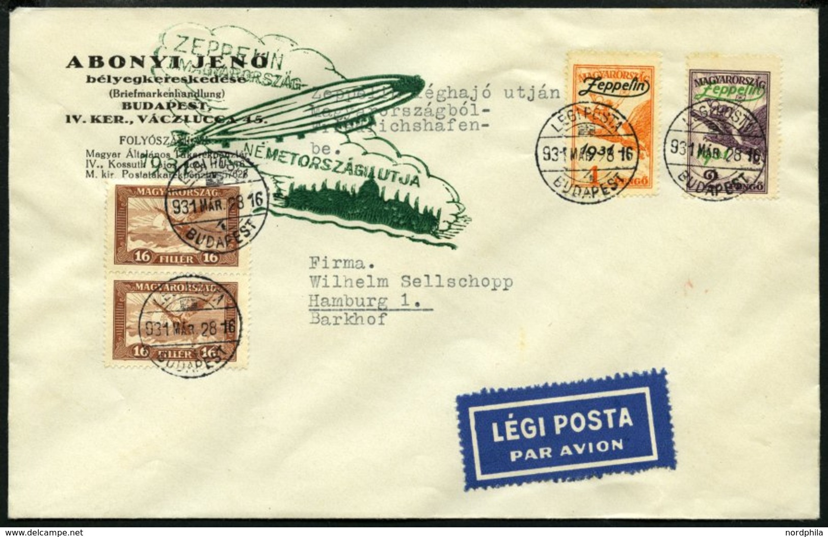 ZEPPELINPOST 103c BRIEF, 1931, Ungarnfahrt, Ungarische Post, Budapest-Fr`hafen, Mit Beiden Zeppelinmarken, Prachtbrief - Poste Aérienne & Zeppelin