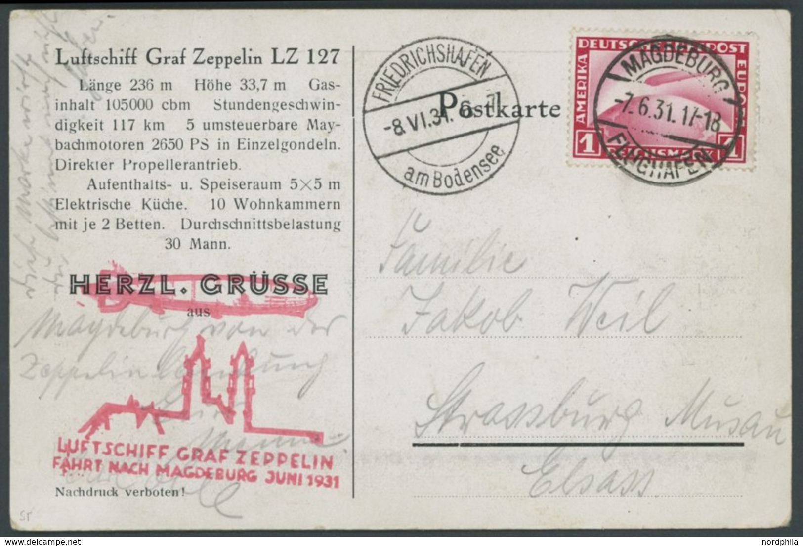 ZEPPELINPOST 109Ba BRIEF, 1931, Magdeburg-Friedrichshafen, Auflieferung Magdeburg, Frankiert Mit Mi.Nr. 455, Prachtkarte - Airmail & Zeppelin