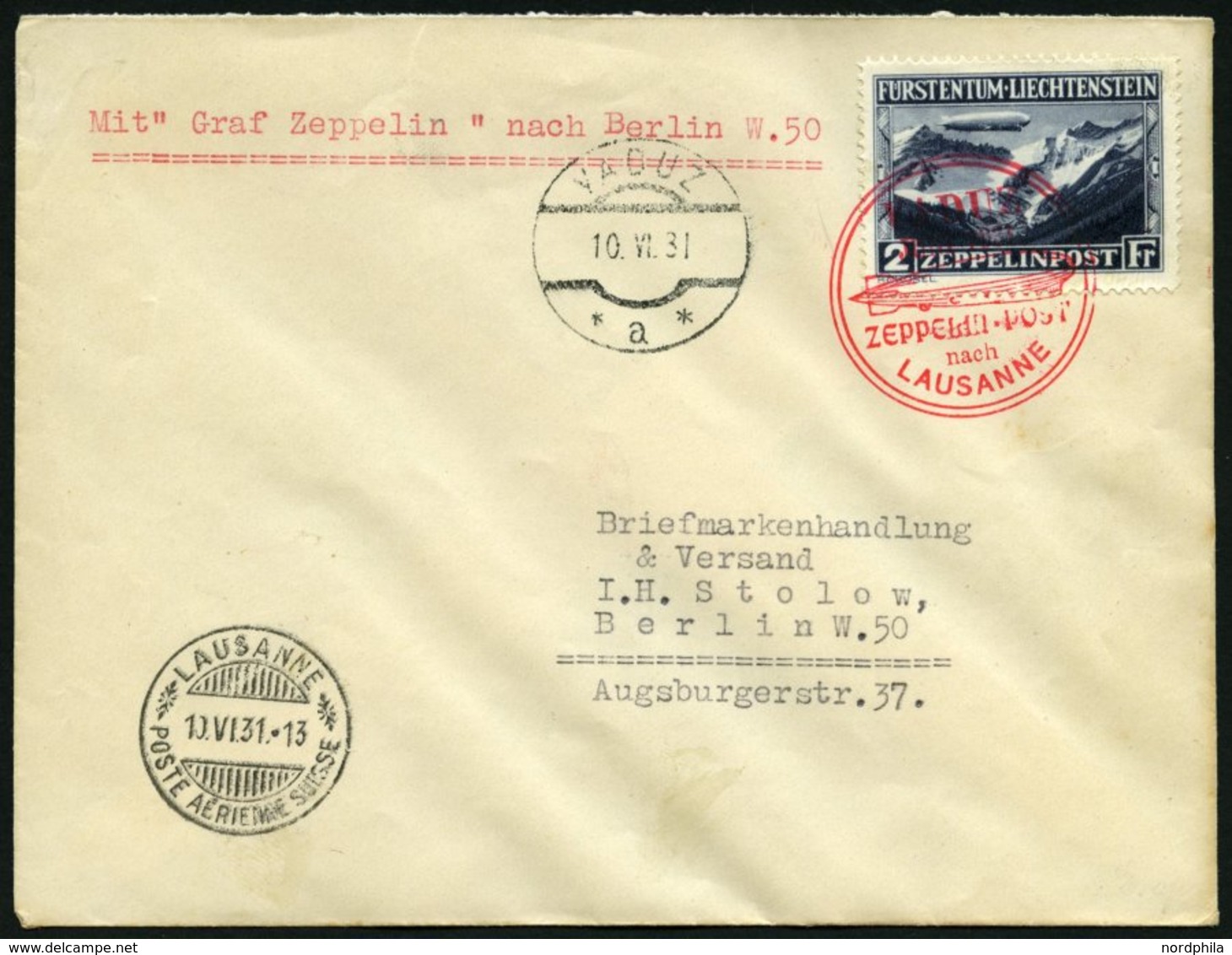 ZEPPELINPOST 110B BRIEF, 1931, Fahrt Nach Vaduz, Frankiert Mit Sondermarke 2 Fr., Prachtbrief - Poste Aérienne & Zeppelin