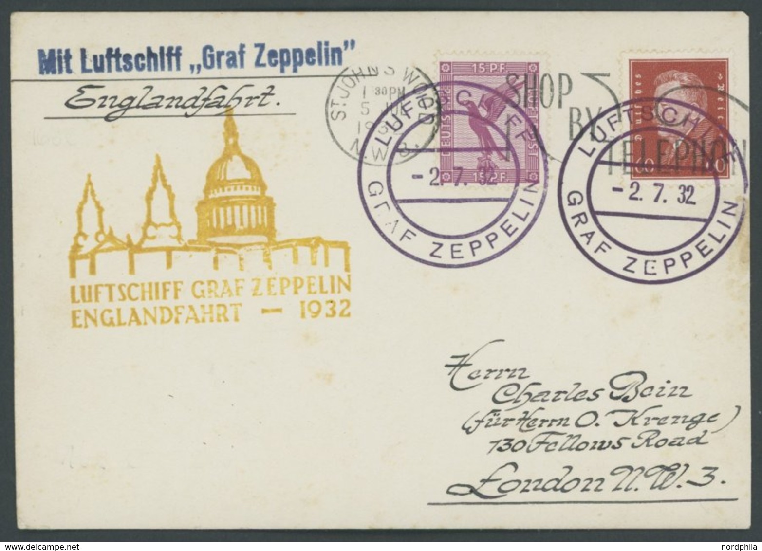 ZEPPELINPOST 168C BRIEF, 1932, Englandfahrt, Bordpost, Aufgeliefert Während Der Rundfahrt über England, Prachtkarte - Poste Aérienne & Zeppelin