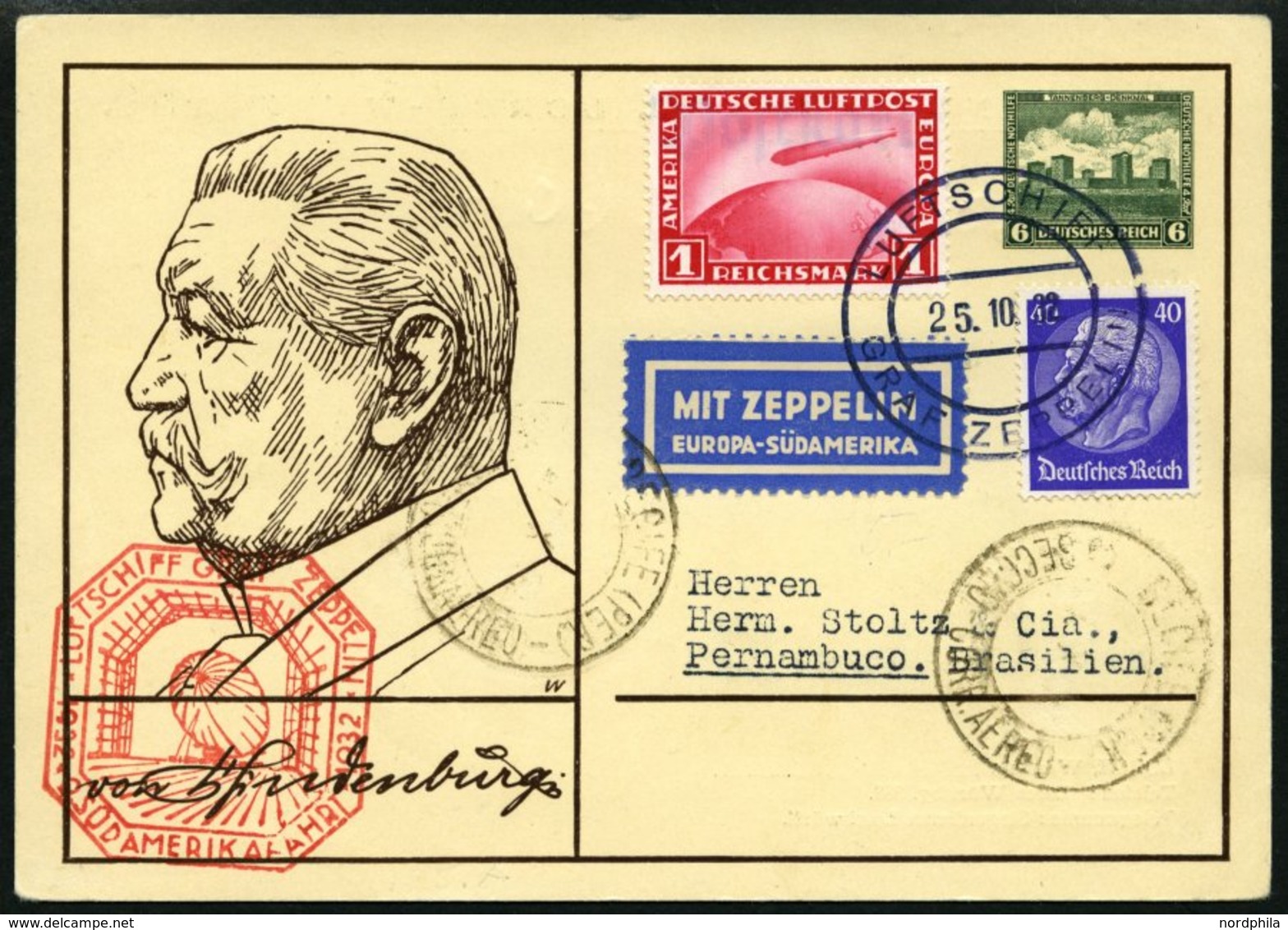 ZEPPELINPOST 195Ab BRIEF, 1932, 9. Südamerikafahrt, Bordpost Hinfahrt, Prachtkarte - Airmail & Zeppelin