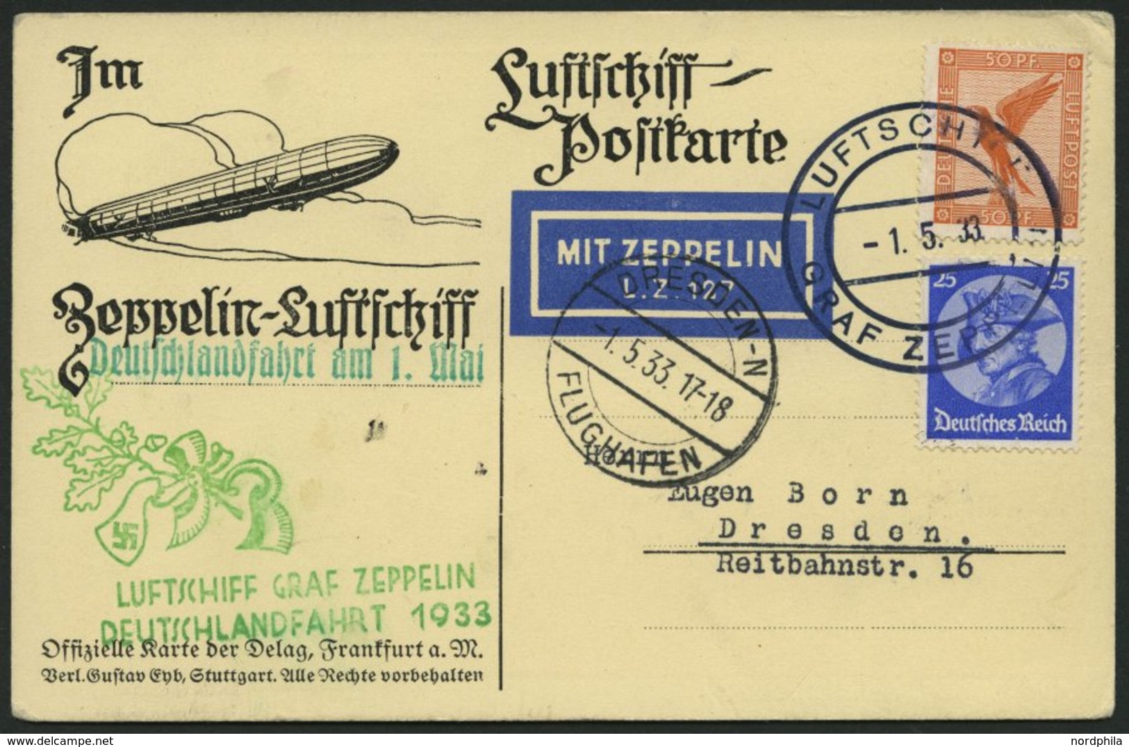 ZEPPELINPOST 201Ab BRIEF, 1933, Deutschlandfahrt, Bordpost, Prachtkarte - Airmail & Zeppelin