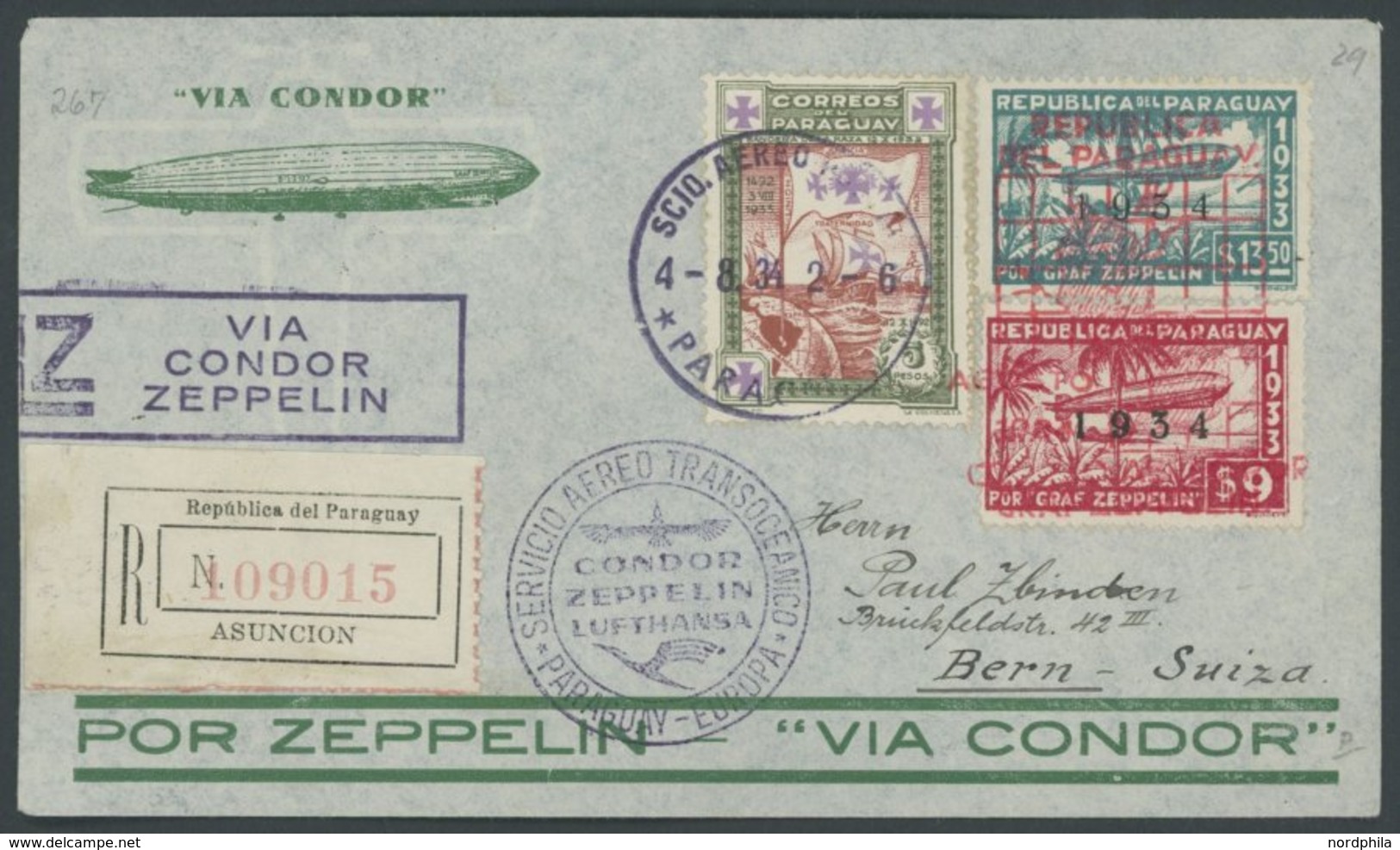 ZEPPELINPOST 267 BRIEF, 1934, 5. Südamerikafahrt, Parag. Post, Einschreibbrief, Pracht - Airmail & Zeppelin