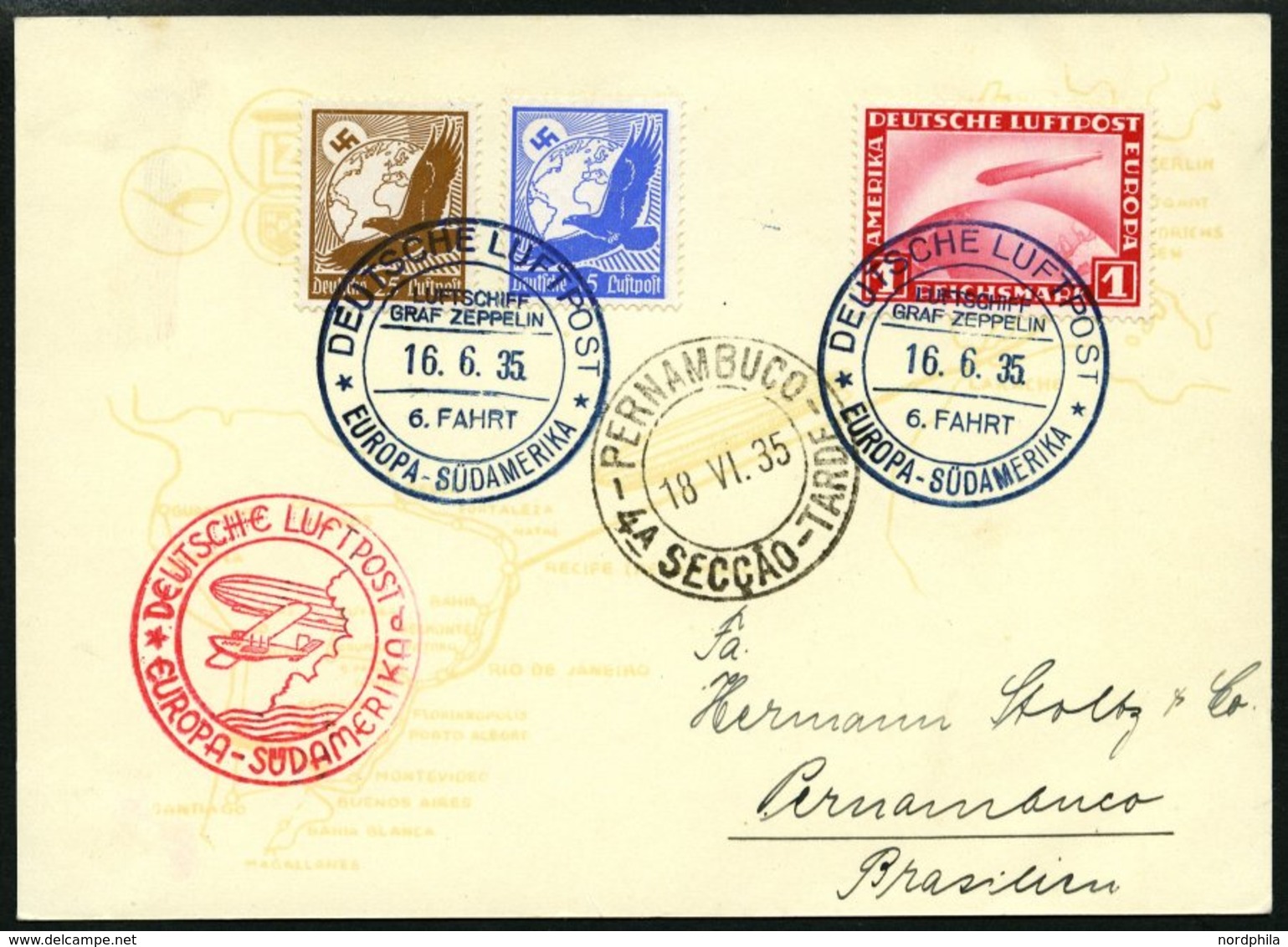 ZEPPELINPOST 305Ab BRIEF, 1935, 6. Südamerikafahrt, Bordpost Mit Stempel D, Prachtkarte - Airmail & Zeppelin