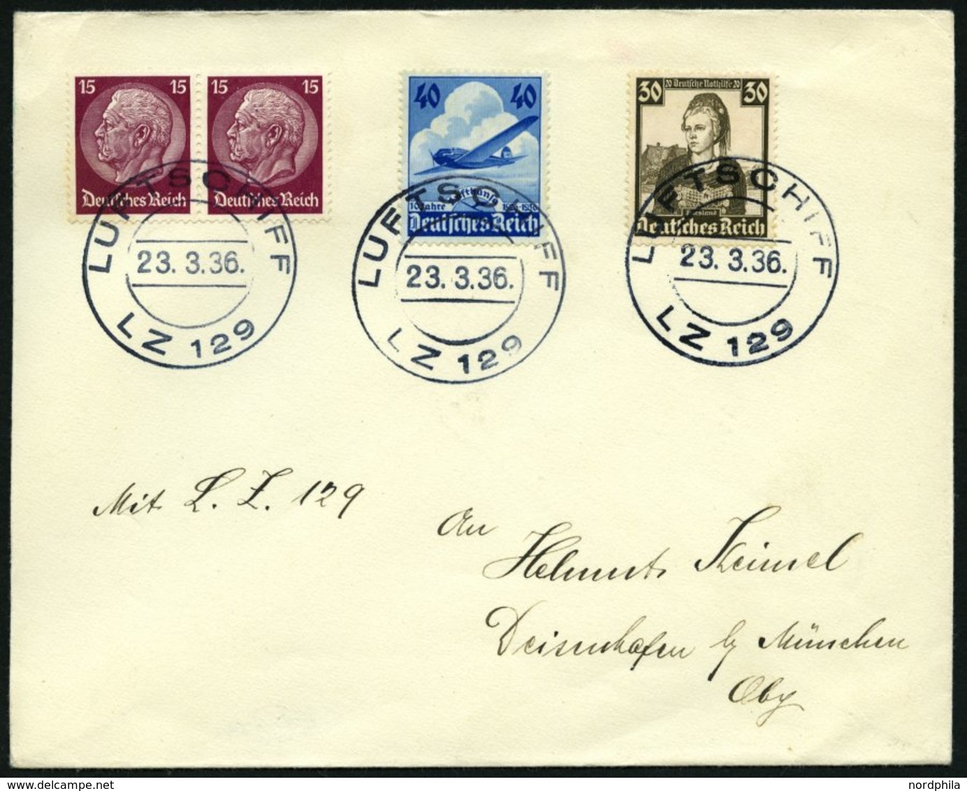 ZEPPELINPOST 401Ba BRIEF, 1936, 1. Postfahrt Hindenburg, Bordpost, Prachtbrief Mit Guter Frankatur - Airmail & Zeppelin