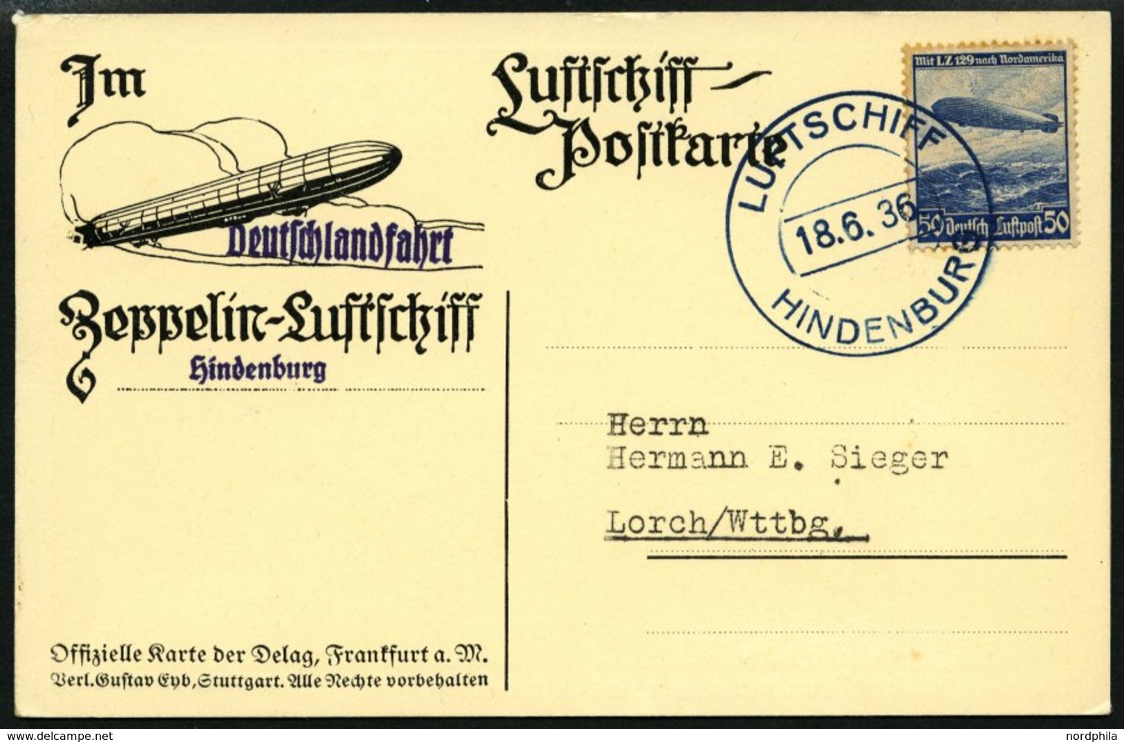 ZEPPELINPOST 416A BRIEF, 1936, 18. Juni, Bordpost, Prachtkarte - Airmail & Zeppelin