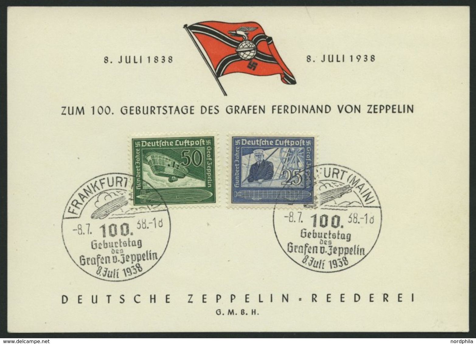 ZEPPELINPOST 0455VIIIA BRIEF, 1938, Gedenkblatt Mit Sonderstempel Frankfurt, Prachtkarte - Poste Aérienne & Zeppelin