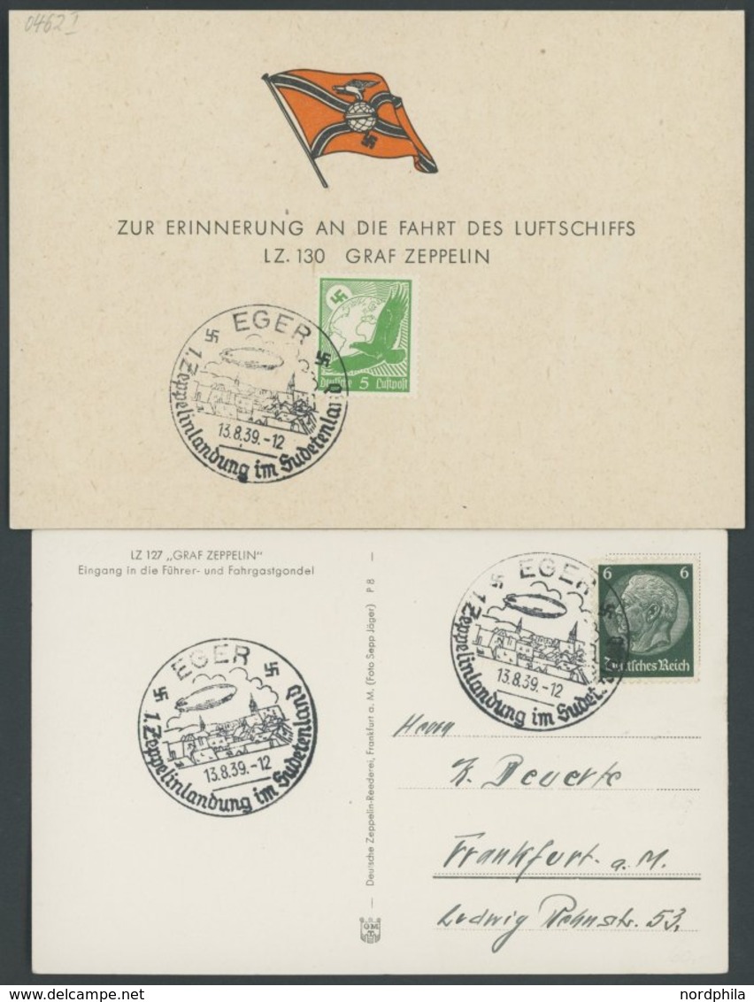 ZEPPELINPOST 0462I BRIEF, 1939, Fahrt Nach Eger, Luftschiff-Ansichtskarte Und Erinnerungskarte, 2 Prachtbelege - Airmail & Zeppelin