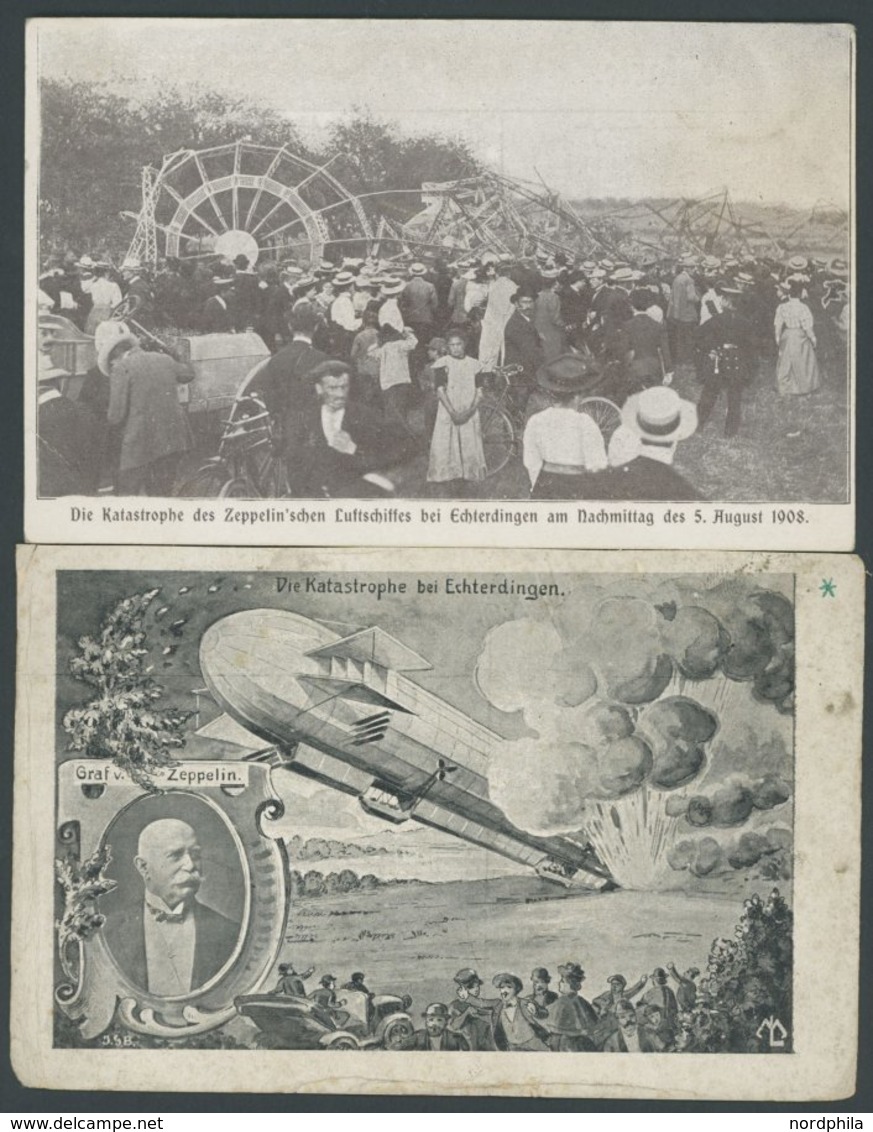 ZEPPELINPOST 1908, LZ 4/Z II Echterdingen Katastrophe: 5 Verschiedene Ansichtskarten, Gebraucht Und Ungebraucht, Fast Nu - Airmail & Zeppelin