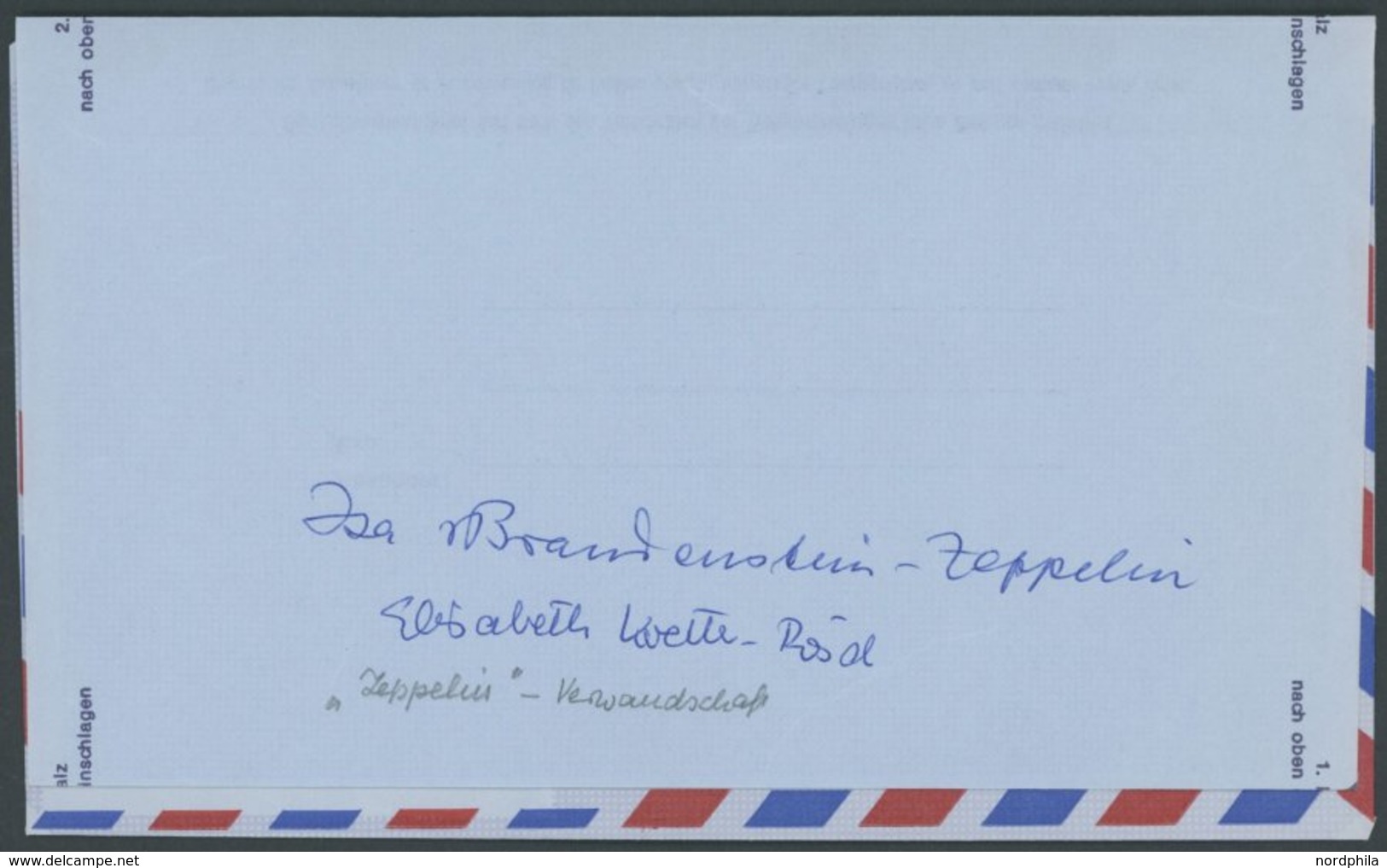 ZEPPELINPOST 1980, Original Autogramm Von Isa Von Brandenstein, Enkelin Von Graf Zeppelin, Auf Sonder-Areogramm Zur Auss - Poste Aérienne & Zeppelin