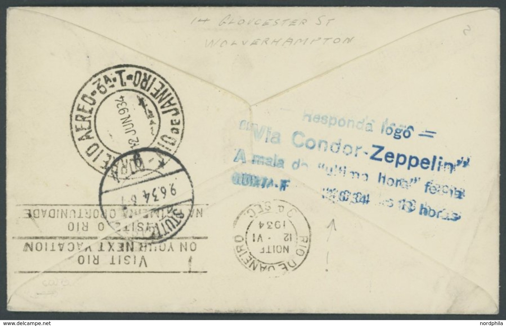 ZULEITUNGSPOST 250Aa BRIEF, Großbritannien: 1934, 2. Südamerikafahrt, Auflieferung Friedrichshafen, Stempel B, Drucksach - Zeppelin