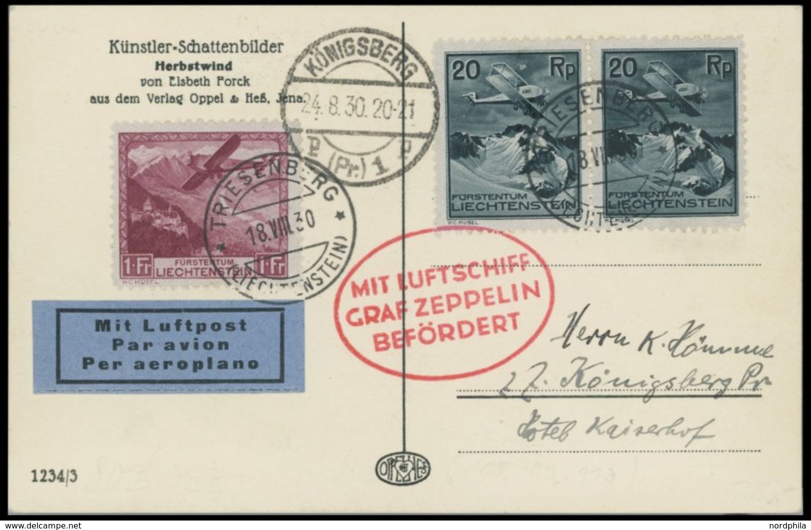 ZULEITUNGSPOST 80 BRIEF, Liechtenstein: 1930, Ostpreußenfahrt, Post Nach Königsberg, Prachtkarte - Zeppelin