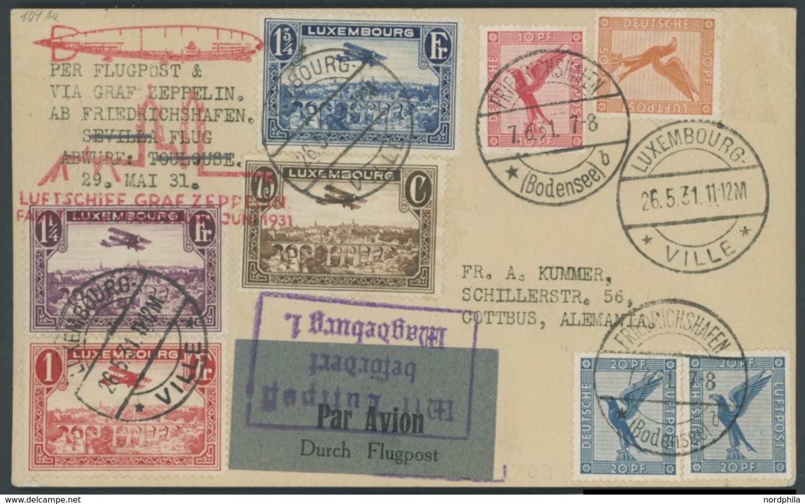 ZULEITUNGSPOST 109 BRIEF, Luxemburg: 1931, Fahr Nach Magdeburg, Prachtkarte - Zeppelins