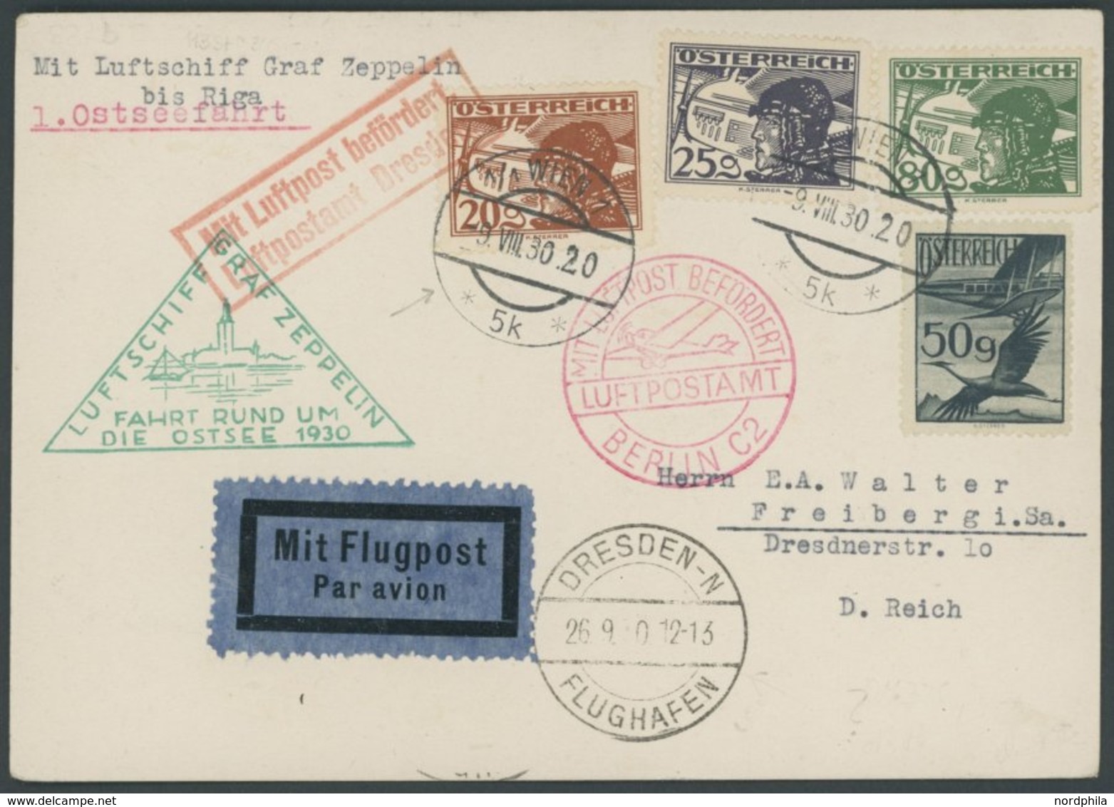 ZULEITUNGSPOST 88 BRIEF, Österreich: 1930, Ostseefahrt, Abwurf Riga, Prachtkarte - Zeppeline