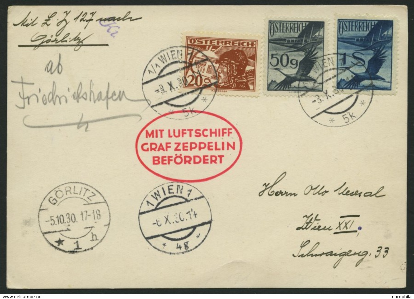 ZULEITUNGSPOST 91 BRIEF, Österreich: 1930, Fahrt Nach Görlitz, Prachtkarte - Zeppelins