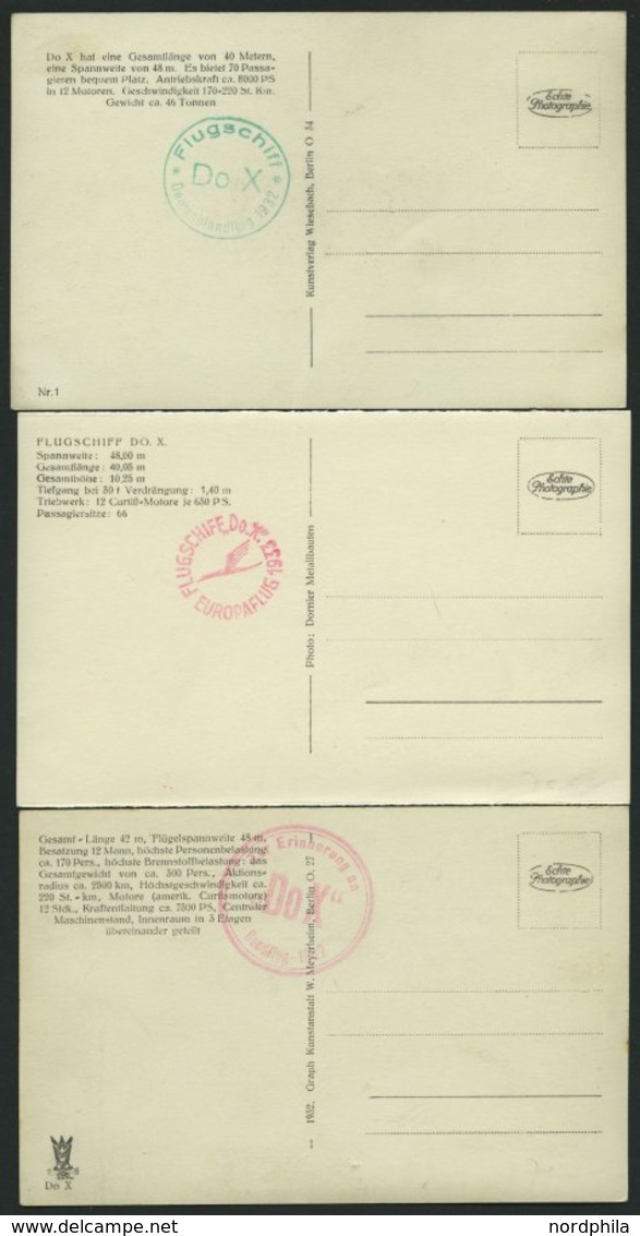 DO-X LUFTPOST 1932/3, 4 Verschiedene Ungebrauchte DOX-Fotokarten Mit Verschiedenen Erinnerungsstempeln, Pracht - Lettres & Documents