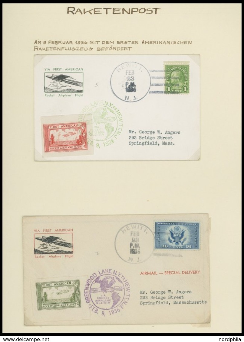 RAKETENPOST 1935-61, Ausstellungssammlung Mit 47 Belegen Und 7 Vignettenblöcken Von Deutschland, Frankreich, Italien, Lu - Airmail & Zeppelin
