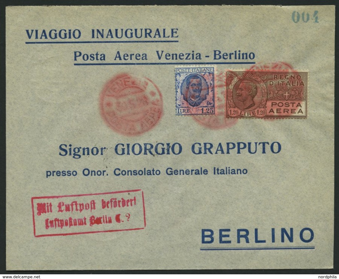 ERST-UND ERÖFFNUNGSFLÜGE 28.35.04 BRIEF, 1.6.1928, Venedig-Berlin, Prachtbrief - Zeppelins