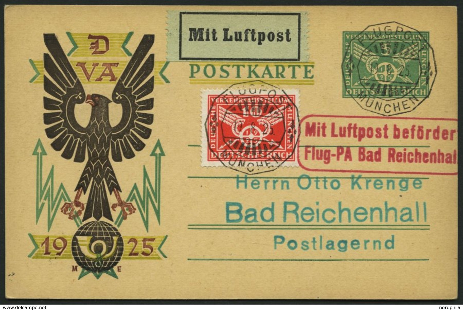 LUFTPOSTBESTÄTIGUNGSSTPL 87-01a BRIEF, REICHENHALL In Rot, Postkarte Mit Flugpoststempel MÜNCHEN Nach Bad Reichenhall, P - Posta Aerea & Zeppelin