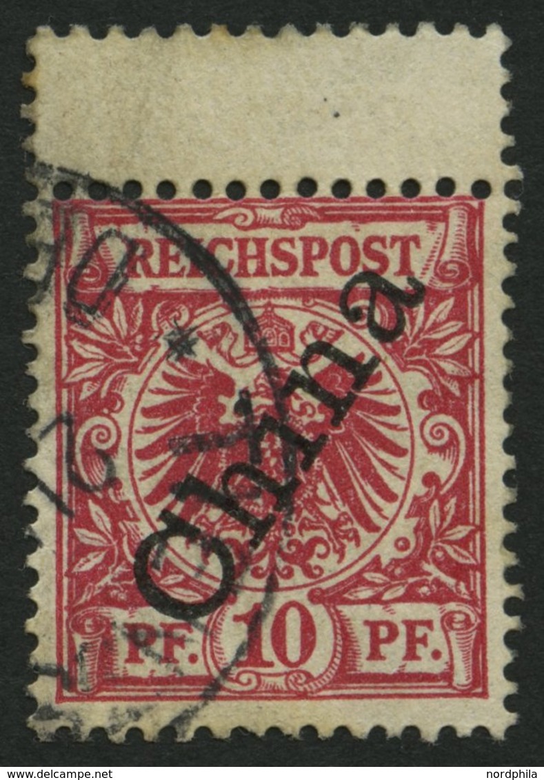 DP CHINA 3IIc O, 1898, 10 Pf. Dunkelrosa Steiler Aufdruck Mit Oben Anhängendem Steg, Pracht, Gepr. Jäschke-L., Mi. (130. - Deutsche Post In China