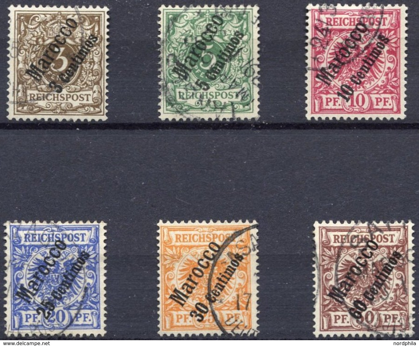 DP IN MAROKKO 1-6 O, 1899, Steiler Aufdruck, Prachtsatz, Mi. 120.- - Marocco (uffici)