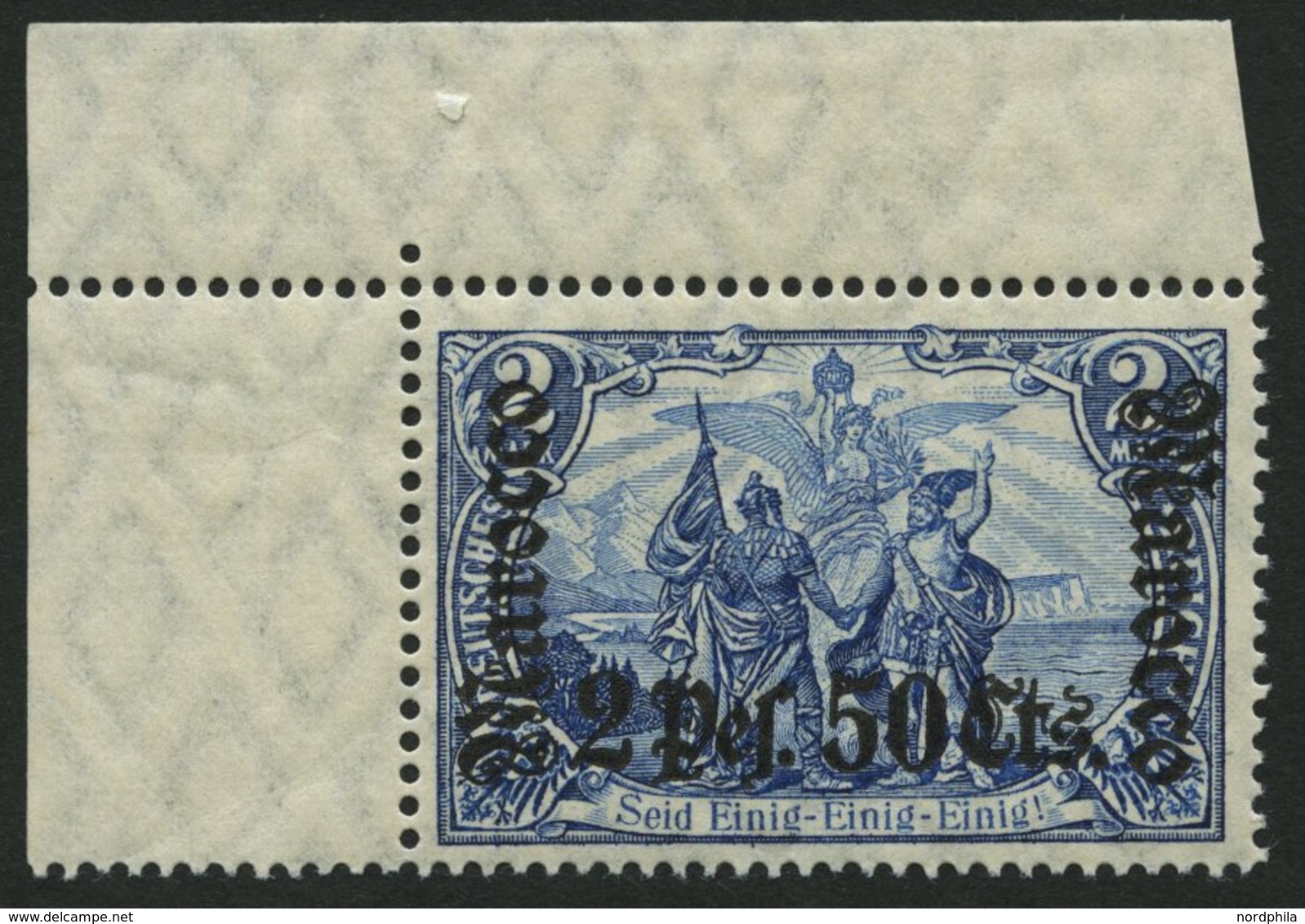 DP IN MAROKKO 44 **, 1906, 2 P. 50 C. Auf 2 M., Mit Wz., Linke Obere Bogenecke, Falzrest Im Oberrand, Marke Postfrisch,  - Deutsche Post In Marokko