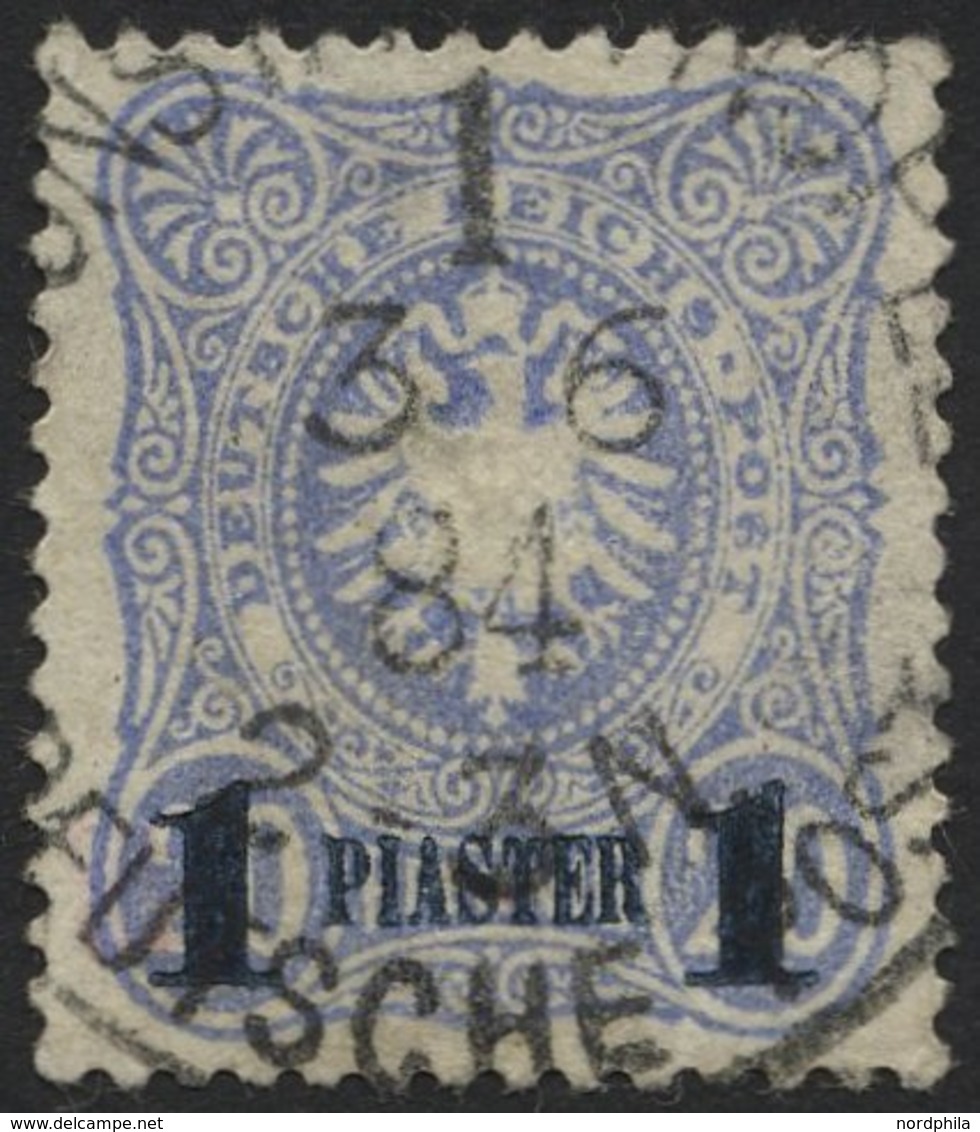 DP TÜRKEI 3b O, 1884, 1 PIA. Auf 20 Pf. Violettultramarin, Aufdruck Blauschwarz, üblich Gezähnt Pracht, Mi. 90.- - Turquie (bureaux)