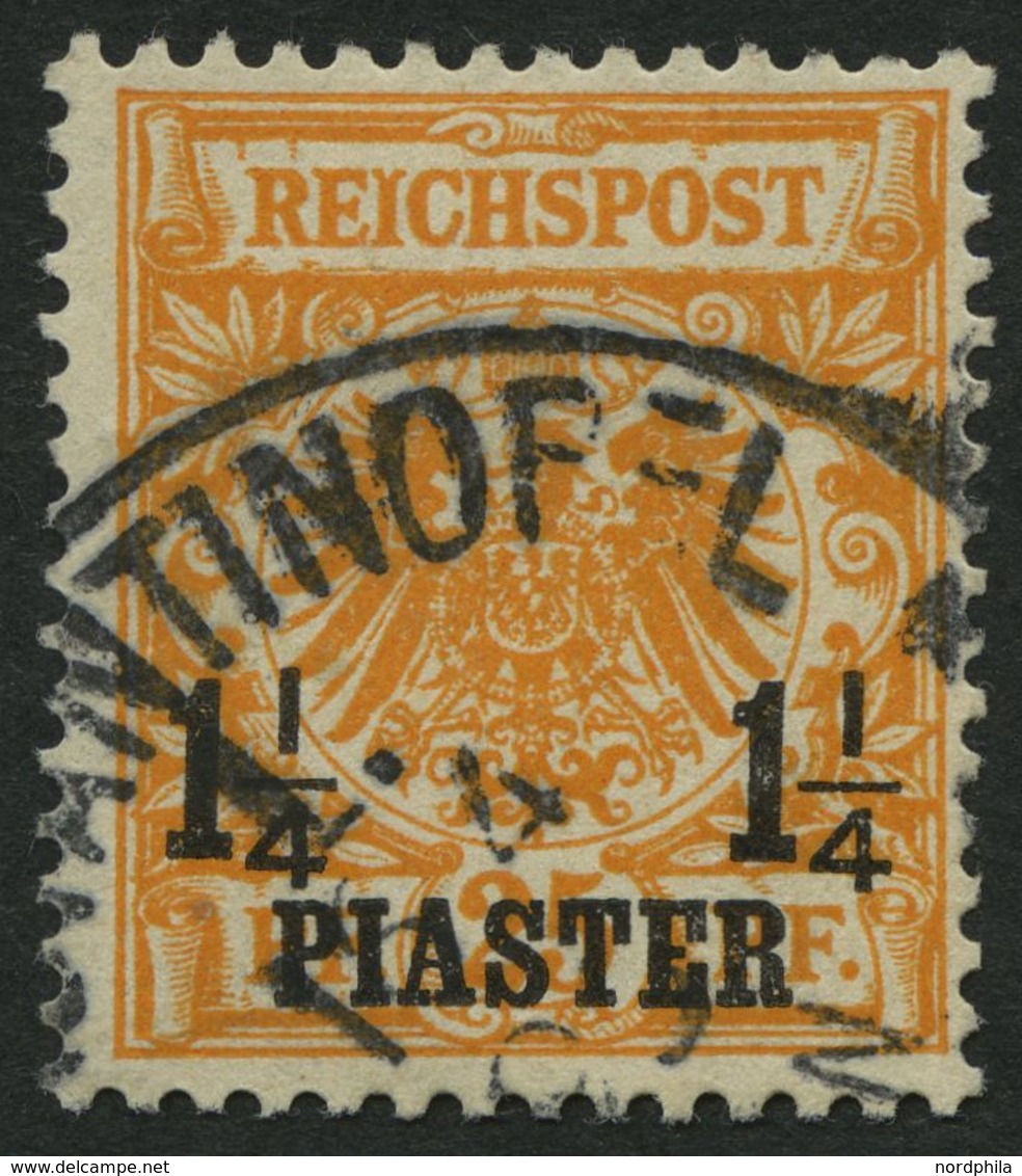 DP TÜRKEI 9bVI O, 1889, 11/4 PIA. Auf 25 Pf. Gelblichorange Mit Abart I In Reichspost Oben Gespalten, Pracht, Gepr. Jäsc - Deutsche Post In Der Türkei