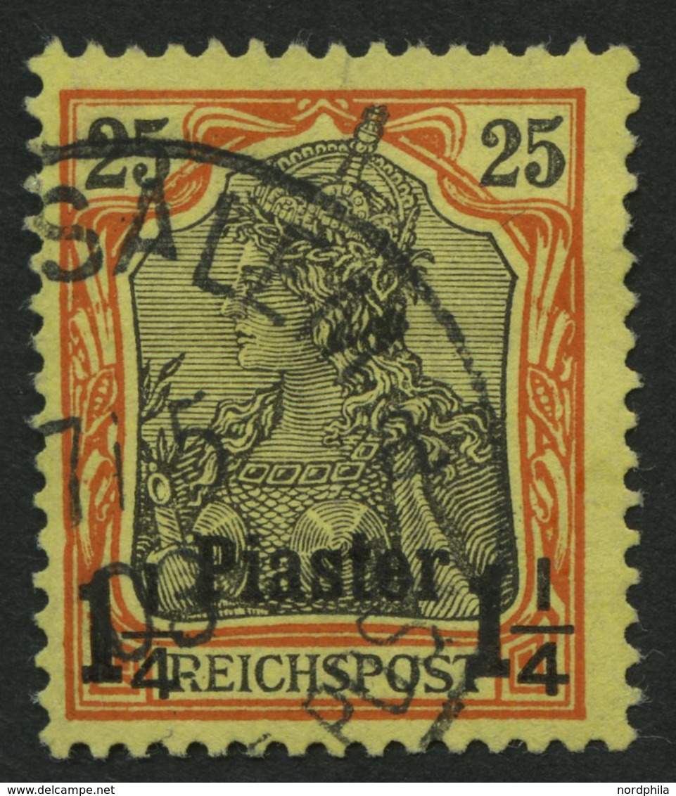 DP TÜRKEI 15PFII O, 1900, 1/4 Pia. Auf 25 Pf. Rötlichorange/gelbschwarz Auf Hellgelb Mit Abart R Von Reichspost In Der K - Deutsche Post In Der Türkei